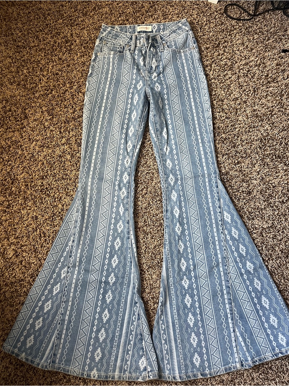 Shyanne Ultra Flare Bell Bottom Jeans Western Print Light Wash